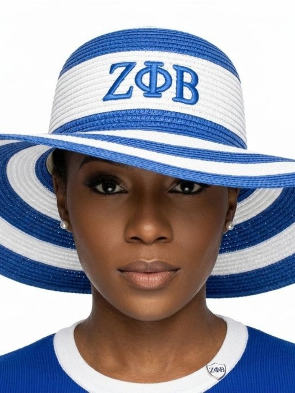ZPB Blue Raffia Embroidered Floppy Beach Sun Hat